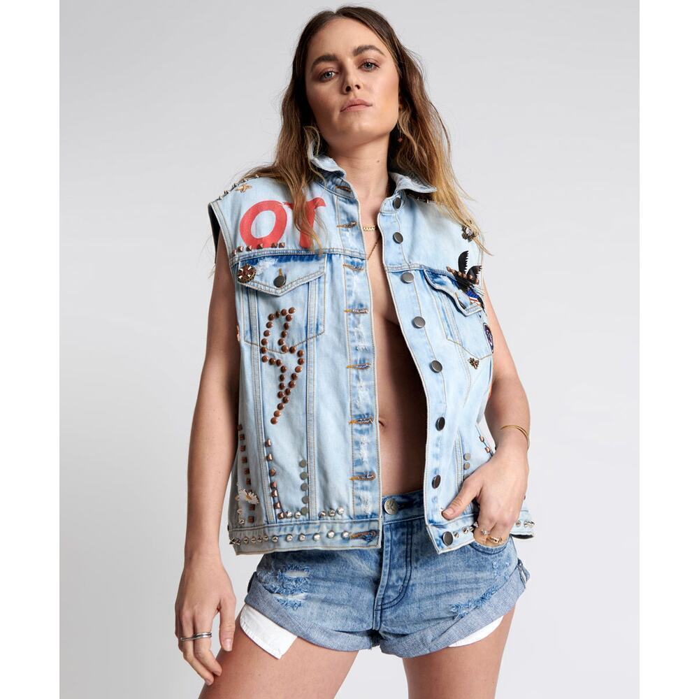 NWT One Teaspoon Tornado Studded Punk Sleeveless Jacket Size XS